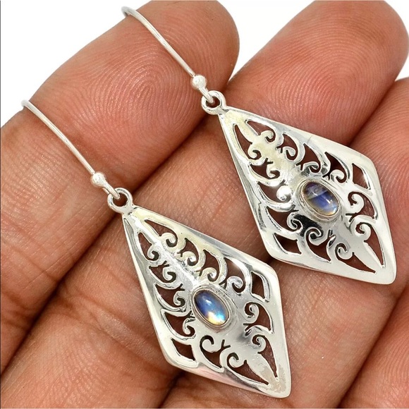 Jewelry - silver dangle earrings with rainbow moonstone